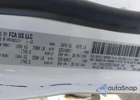 2016 Jeep Compass High Altitude Edition z USA, uszkodzony, nr VIN 1C4NJDEB9GD730450